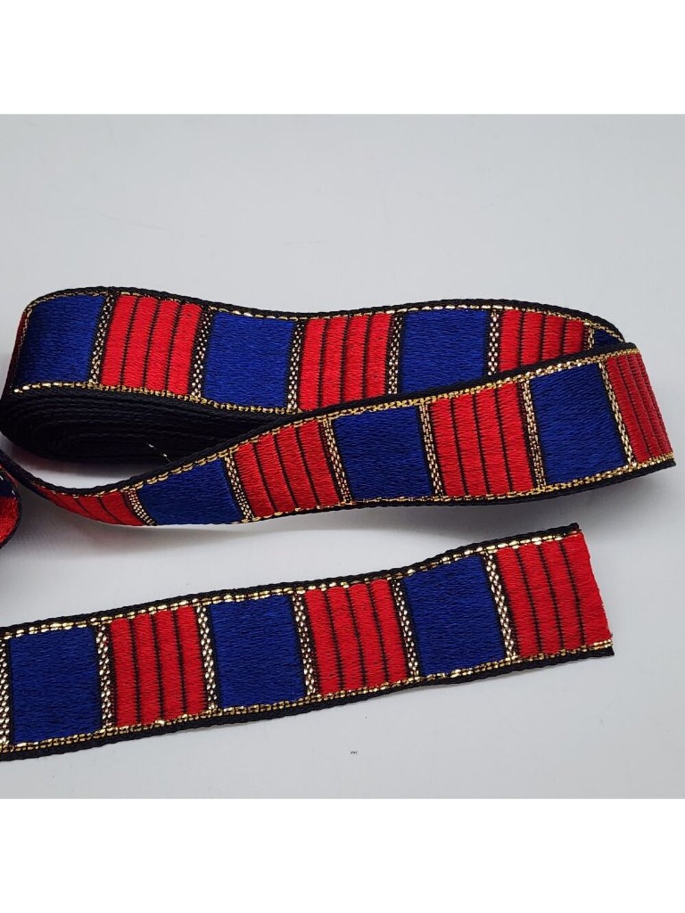 Jacquard Stripe Trim Blue Red Gold 4 yds 12 Inches 1" Wide Geometric Crafting